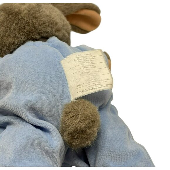 READER'S DIGEST Gray Bunny Rabbit 11" Plush Blue Pajamas Blanket 2005 Vintage - Picture 7 of 7